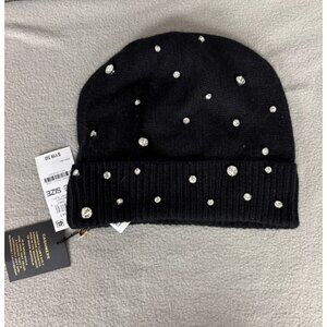 Charter Club Womens Black Cashmere  Beanie Embellished  Rhinestones One Size NWT